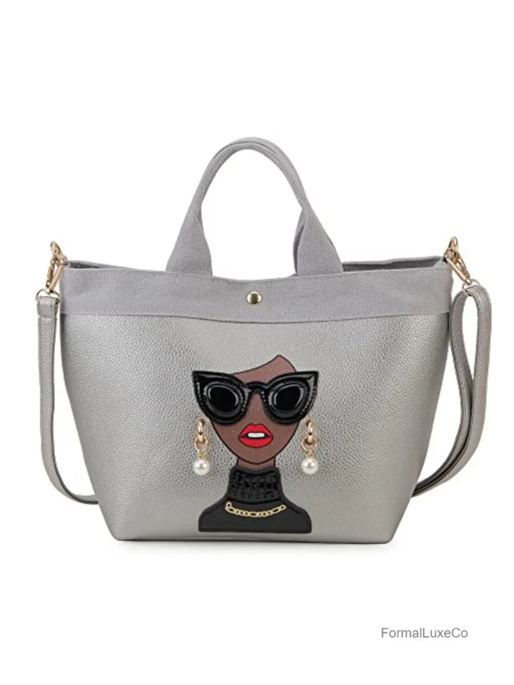 PU Leather Funky Lady Face Purse Tote Satchel Handbag Women's Shoulder Bag